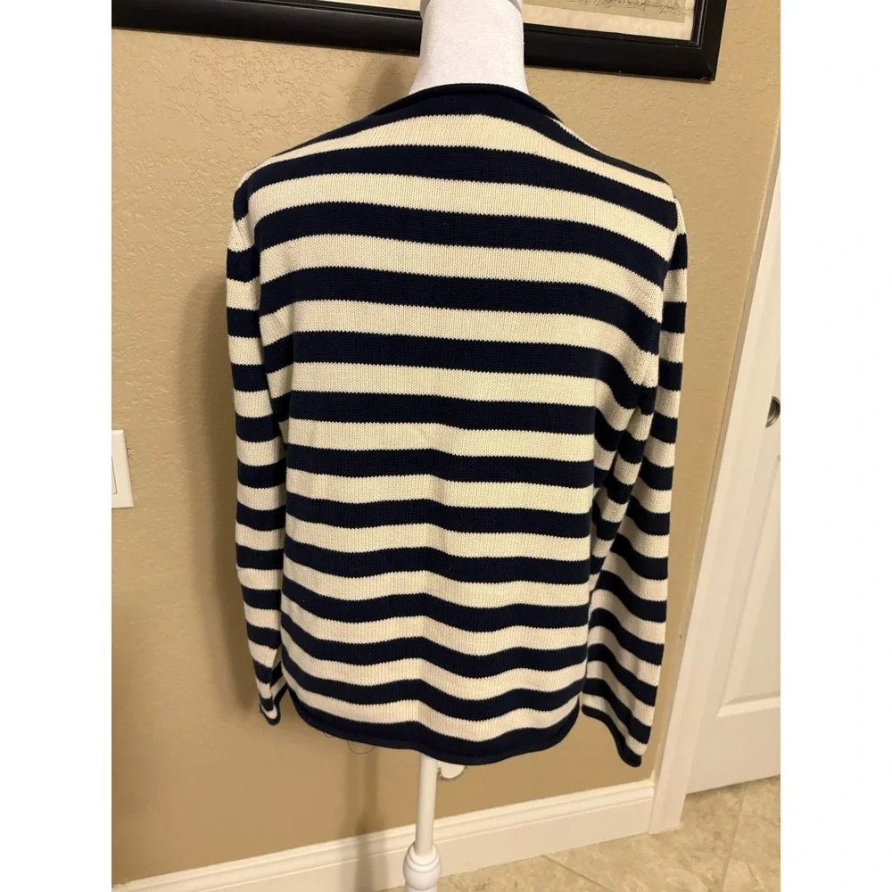 Gander Mountain Women's 100%‎ Cotton Sweater, Large, Blue and Cream Striped